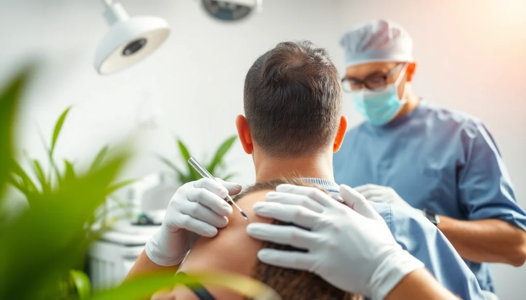 Patient undergoing hair transplant uk procedure in a modern clinic environment.
