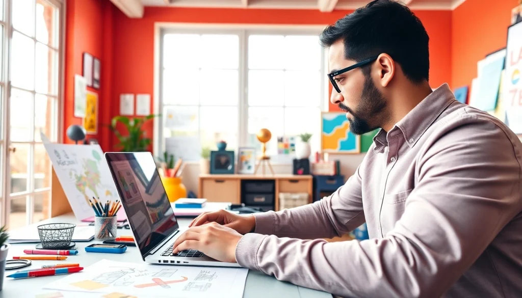 Explore content monetization for creators with a professional digital artist in their vibrant workspace.