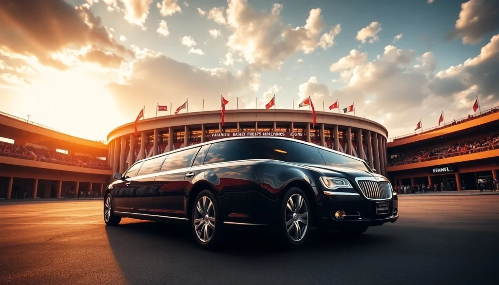 World Cup Group Transportation in a luxurious limousine outside a stadium.