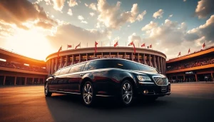 World Cup Group Transportation in a luxurious limousine outside a stadium.
