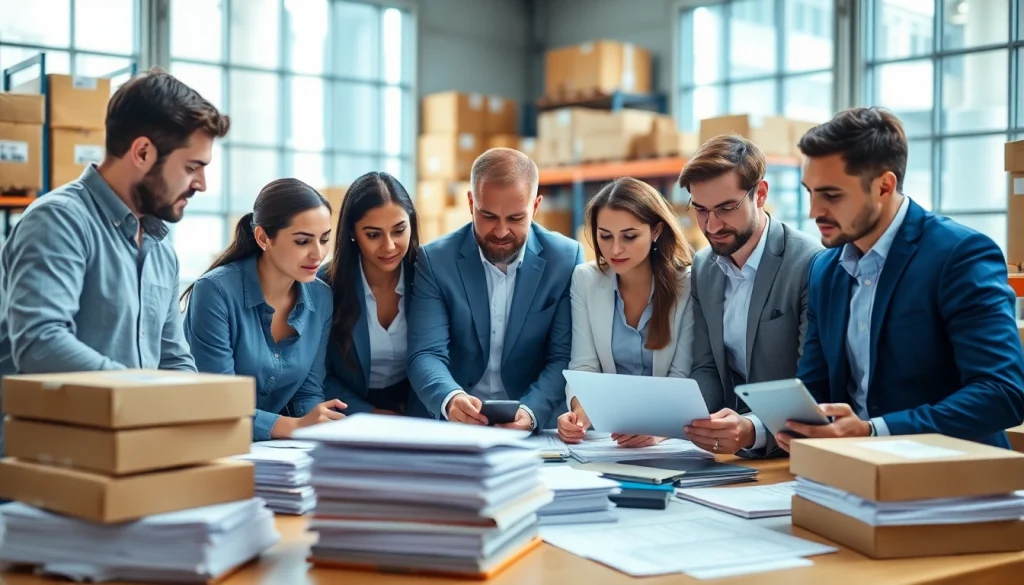 Collaborative professionals optimize 3PL logistics in a modern warehouse environment.