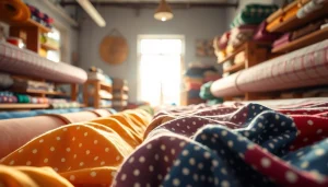 Katoen fabric beautifully arranged in a cozy textile workshop, showcasing vibrant colors and textures.