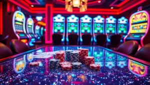 Experience luxury at the casino with 實驗室鑽石-themed poker and cards sparkling on the table.
