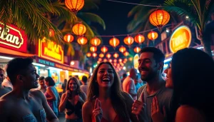 Experience the vibrant after hours in Puerto Rico with friends dancing at a lively street festival.