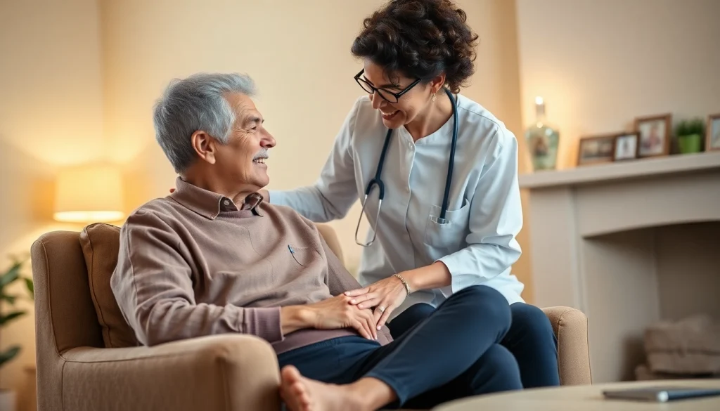 Engaged senior caregivers austin tx providing companionship to an elderly person in a cozy home setting.