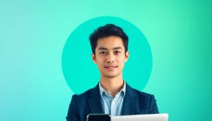 Stunning whatsapp profile photo of a young professional against a vibrant gradient background.