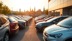 Rent a car in Moldova - diverse vehicles at a car rental agency in Chisinau.