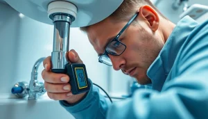 Plumber using advanced tools for leak detection near me, showcasing professionalism and expertise.