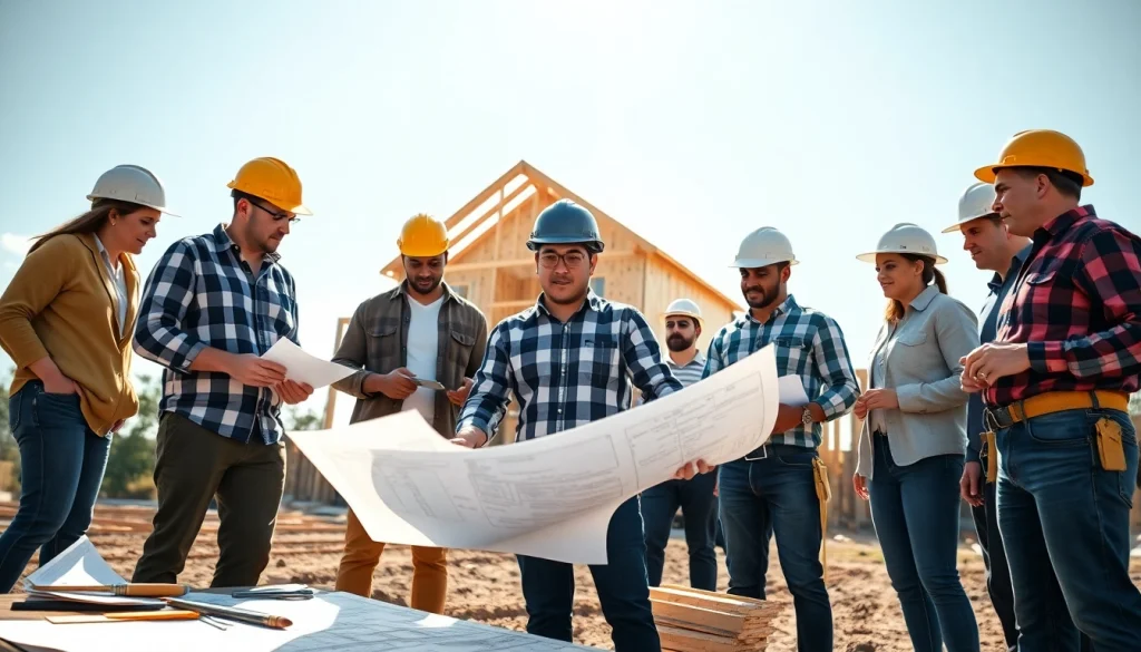 Builders collaborating on projects representing the Texas association of builders at a construction site.