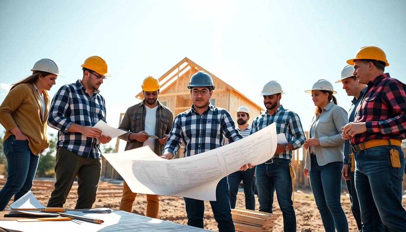 Builders collaborating on projects representing the Texas association of builders at a construction site.