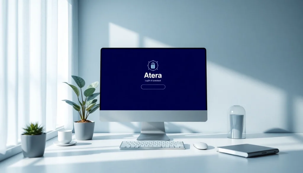 Atera login screen displayed on a modern computer terminal in a secure digital workspace.