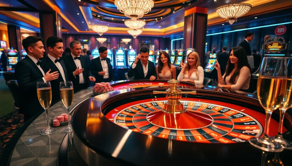 Exciting casino scene showcasing players at tables and slots, inspired by https://32win.football/.