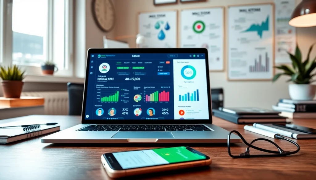 Showcasing an Instagram smm panel interface with digital marketing tools and growth metrics.