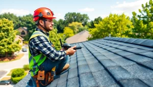 Affordable roofer near Flowery Branch, GA, installing a quality roof.