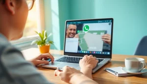 通过 WhatsApp Web 提升您的沟通体验，画面展示用户在进行视频通话并分享位置信息。