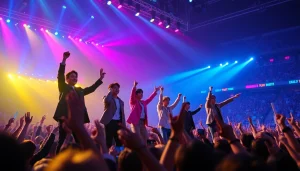 BTS news shows performers in vibrant concert setting, surrounded by energetic fans.