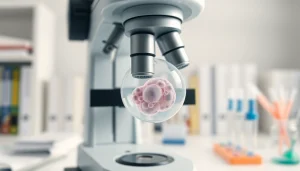 Osservazione della blastocisti al microscopio, meticolosi dettagli cellulari evidenziati.