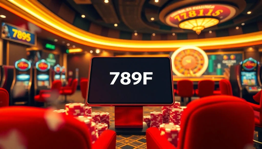 Dynamic casino scene capturing gamblers at 789f with slot machines and poker chips.