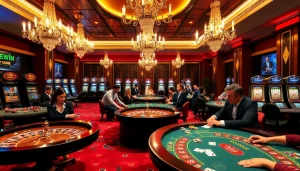 Experience the excitement of high-stakes gaming at hay.win with vibrant roulette and poker tables.