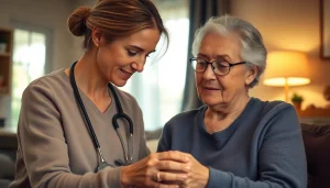 Austin senior home care shows a caregiver assisting an elderly person, promoting comfort and safety.