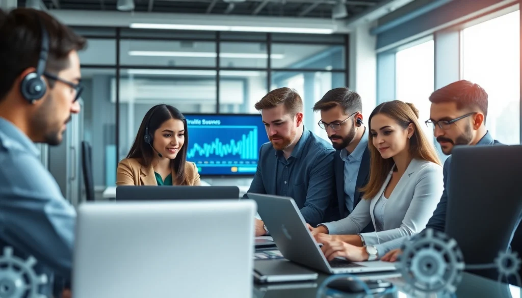 Manage it support professionals collaborating in a modern workspace.