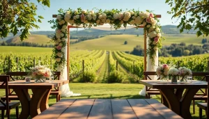 Charming outdoor setting for Clarksburg Wedding Venues featuring elegant decorations.