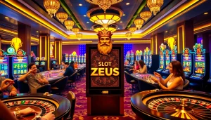 Engaging players spinning the slot zeus machine in a vibrant casino setting