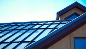 Metal roofing Calgary installation on a modern home with vibrant blue sky backdrop.