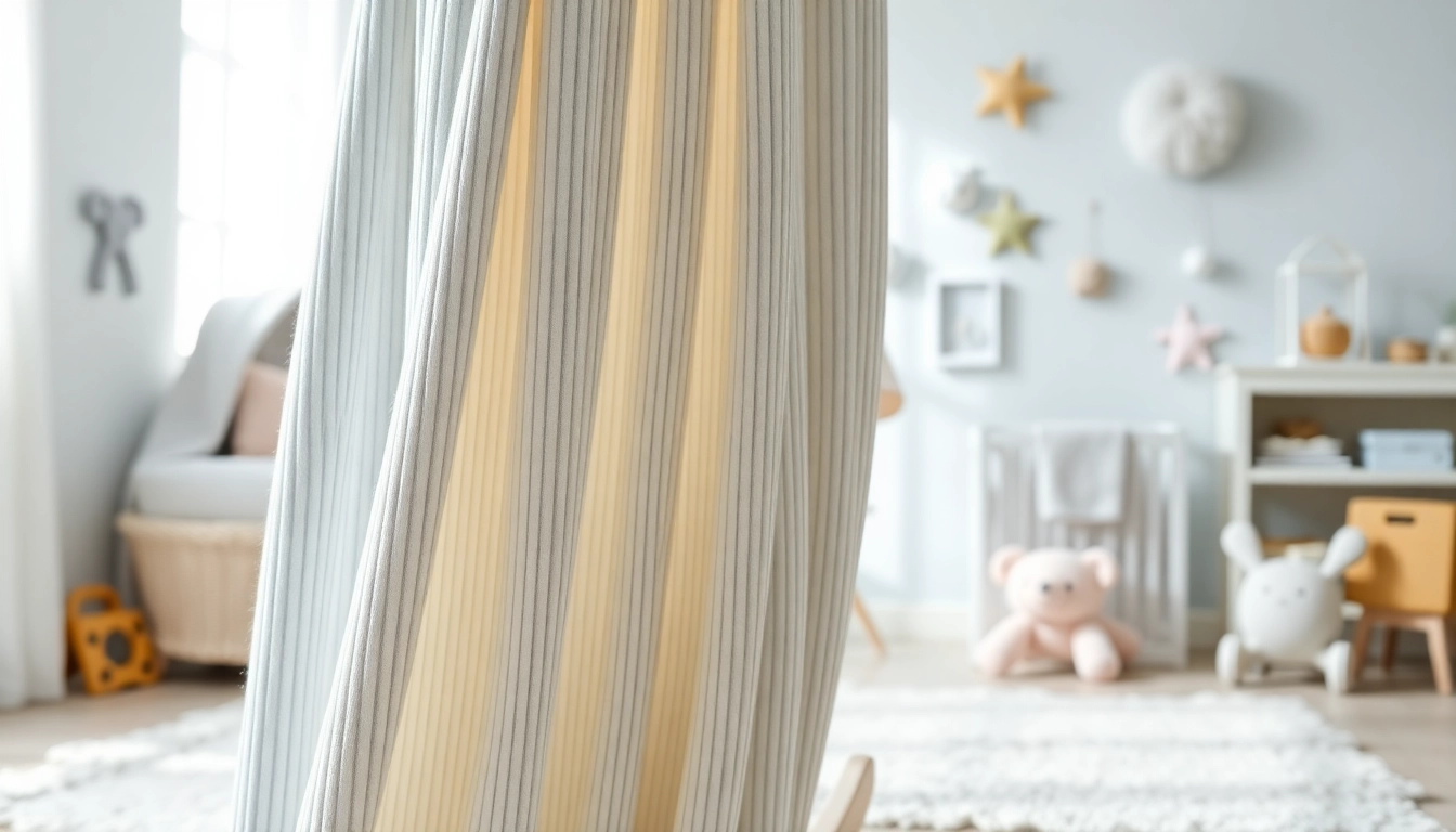 Ribcord stof in een knusse babykamersetting met een zachte kleur en textuur.