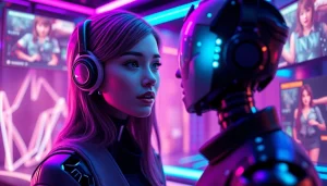 Engaging AI NSFW chat interaction with vibrant character avatar in a digital landscape.