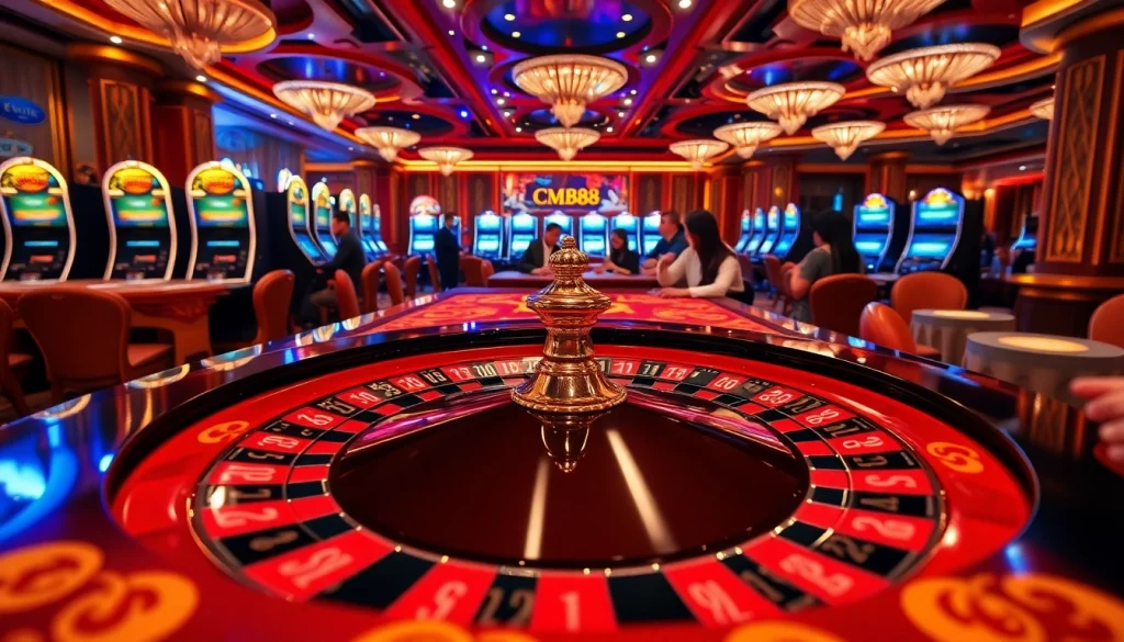 Engage in the thrill of gambling at the luxurious CM88 casino roulette table.