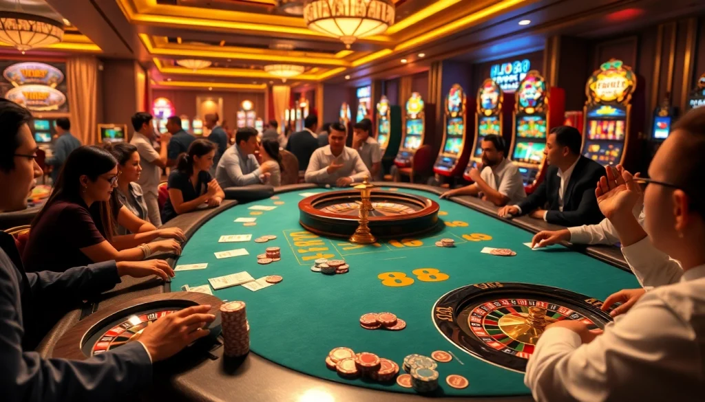Players engaging at the FLY 88-themed casino table, capturing excitement and luxury.