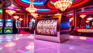 Engaging scene of a slot deposit pulsa machine in a vibrant casino atmosphere.