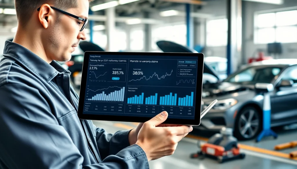 Learn how AI can speed up car warranty claims through data analysis in a modern garage setting.