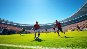 مشهد مباراة كرة قدم مباشرة على Kora Live مع لاعبين في الملعب وجمهور يصفق ويهتف