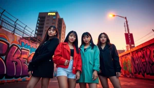 Captivating Blackpink news image showcasing the energetic K-pop group in a vibrant urban backdrop.