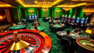 Experience the excitement of kjc rr88 at a luxurious casino with poker tables and roulette.