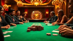 Experience the excitement of the sc88 poker game with vibrant actions at a luxurious table.