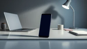 The Samsung Galaxy S8 smartphone showcased on a modern desk, highlighting its sleek design and vibrant display.