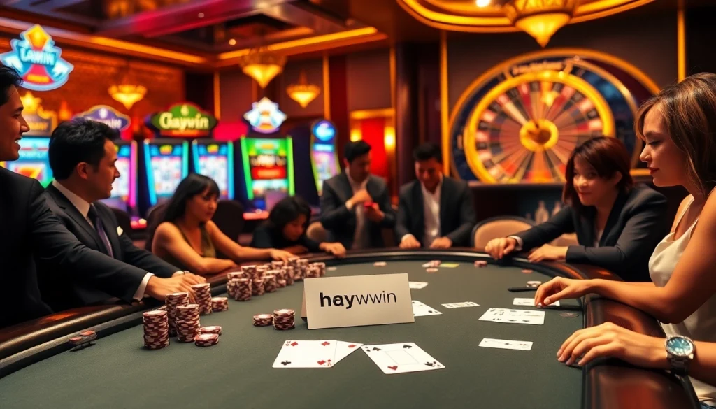 Experience high-stakes thrills with haywin at an elegant poker table in a luxurious casino.