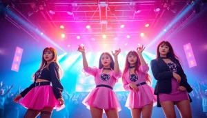 Engaging Blackpink news featuring members performing live with vibrant stage lights.