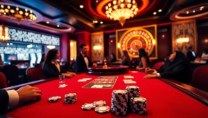 A dynamic casino scene featuring engaging poker players and the allure of 7m cn gaming excitement.