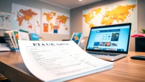 Fill out the eta uk application form effectively with essential travel information on a desk.