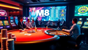 Experience the excitement at MM88 with vibrant casino lights and engaging games.