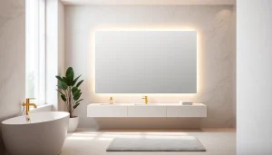Enhance your space with an elegant bathroom mirror featuring soft LED lights and smooth surfaces.