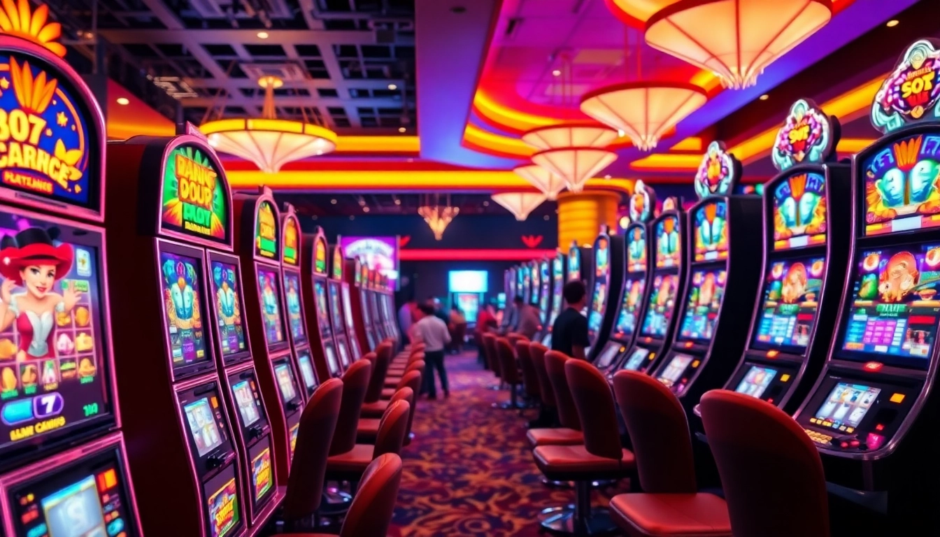 Players enjoying slot gacor machines in a vibrant casino setting.