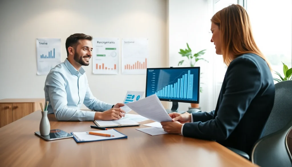 Profesjonalny księgowy wspierający klienta w biurze w Mieście Poznań, prezentujący swoje umiejętności finansowe.