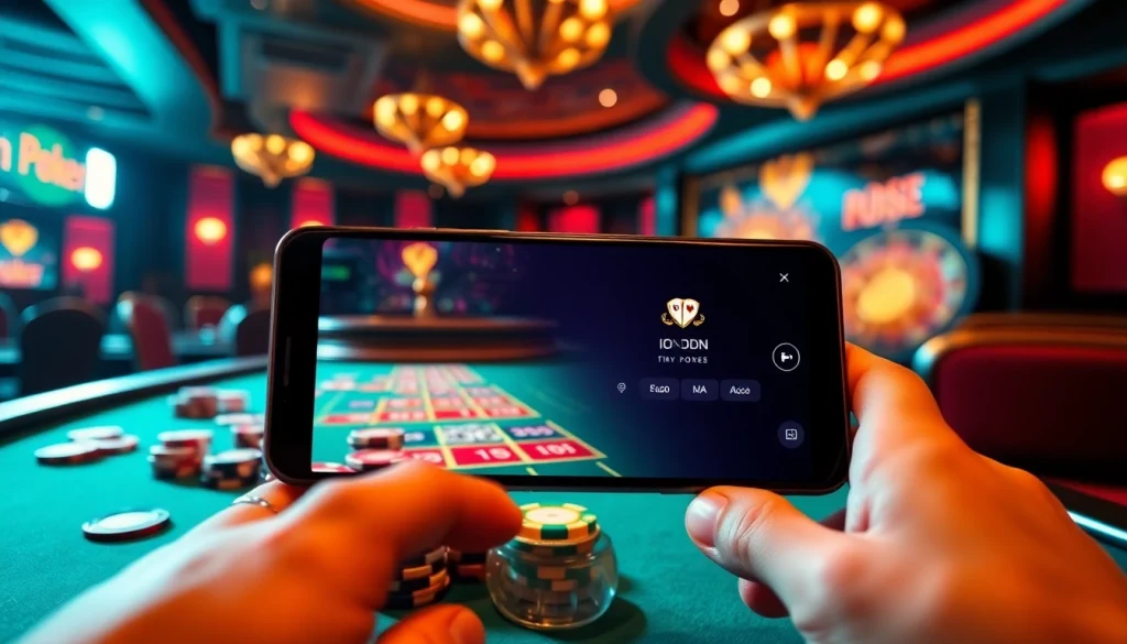 IDN Poker online game with vibrant chips and cards at a luxurious casino table.