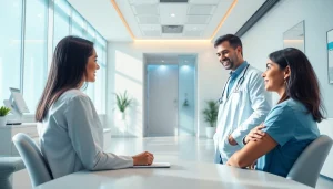 包茎クリニック おすすめ: 落ち着いた環境での患者相談を示すモダンな医療クリニックのシーン