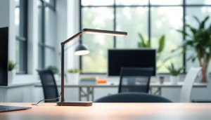 Verlichting met een tl led lamp die een moderne werkplek verlicht en elegantie toevoegt.